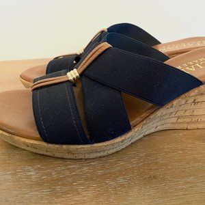 Italian Shoemakers Navy Blue Wedge Sandals Size 8